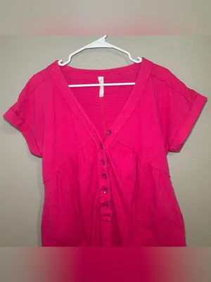 Anthropologie Daily Practice Hot Pink Button Front Lounge Romper Women’s Size XS thumbnail 3