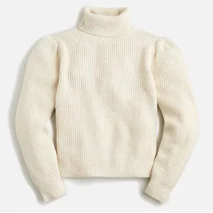 ✨🤍 J.Crew‎ Chunky Ribbed Turtleneck Puff Sleeve Sweater Size M 🤍✨ thumbnail 1
