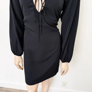 [Abercrombie & Fitch] Black Long Sleeve Cutout Tie Front Mini Dress NWT Sz Large thumbnail 7
