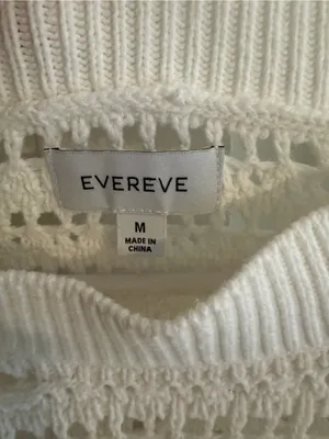 Evereve‎ White Open Knit Crochet Sweater Medium Cotton Blend Boho Coastal thumbnail 4