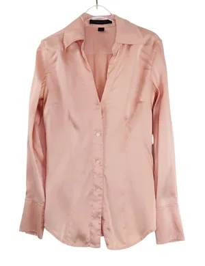 Express Design Studio Blush Pink Silk Button Down Blouse Satin Size Small thumbnail 1
