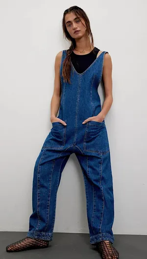 NWT Free People We The Free High Roller Jumpsuit In Sapphire Blue (Oversized Fit) Size: M $98 MSRP No refunds or cancellations thumbnail 1