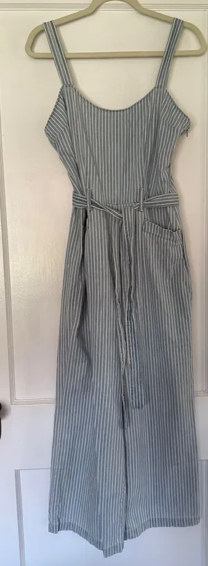 REWASH Blue and White Striped Jumpsuit with Belt Size S thumbnail 1