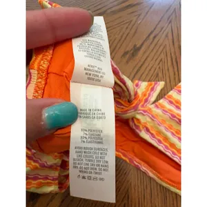 Aerie Real Orange Pink Striped Flutter‎ Sleeve Tie Back Bikini Top Large thumbnail 6