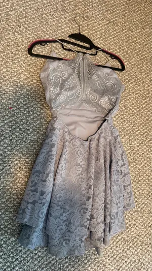Lace V-Neck A-Line Mini Dress in Light Blue Windsor Small thumbnail 4