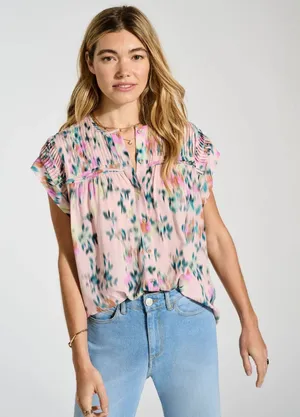 Baukjen Pink Gia‎ Floral Watercolor Short Sleeve Blouse Size US 4 thumbnail 1