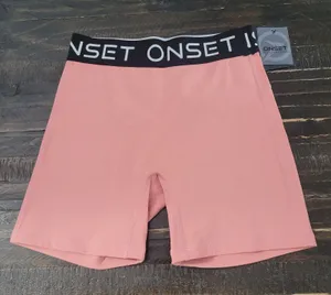 ONSET Women's Pink Athletic Shorts Black Logo Waistband Activewear Medium thumbnail 1
