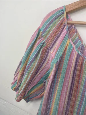 J. Crew Original Beach Wear Pastel Multicolor Striped Tiered below knee Dress thumbnail 6