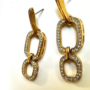 Gold tone rhinestone drop earrings thumbnail 6