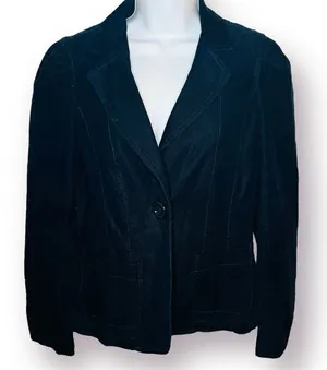 Ann Taylor Corton Corduroy Blazer Jacket Notched Lapel Button Dark Navy Blue 6 thumbnail 1
