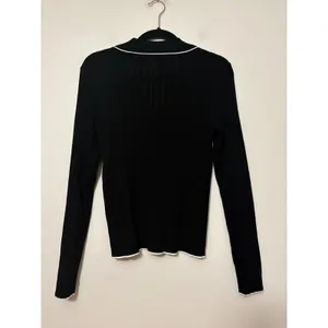 Madewell Womens Black‎ Ribbed Knit Tipped V-Neck Polo Sweater Size L thumbnail 6