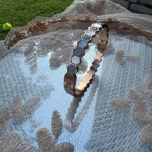 Rose Gold Hexagon Bracelet with Silver Accents thumbnail 3