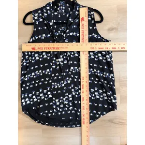 Ann Taylor Blouse Black S Women Floral Tie Neck LayeringSleeveless Office Casual thumbnail 2