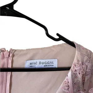 NEW Mac Duggal Pink Floral Applique Long Sleeve Illusion Homecoming Wedding Gown thumbnail 2