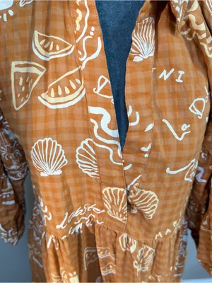 Anthropologie Carolita Printed Tiered Maxi Shirt Dress Small Beach Ocean Theme thumbnail 2