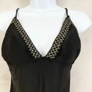 Cheeky High Cut Womens Swimsuit Size Large Black Gold Glam Beach Summer Resort‎ thumbnail 4