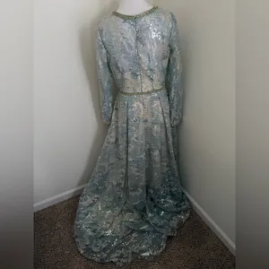 NWT Mac Duggal Long Sleeve Embellished Mesh Gown in Platinum 12460 Sz 8 Wedding thumbnail 6