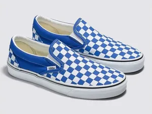 VANS Classic Slip-On Checkerboard Blue/ White Unisex Sneakers Y4.5/M4.5/W6.0‎ thumbnail 1