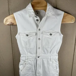 Madewell Denim Sleeveless Carpenter Jumpsuit Womens Size Small White 100% Cotton thumbnail 2
