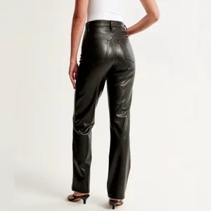 Abercrombie & Fitch The 90s Straight Ultra High Rise Vegan Leather Black Size 33 thumbnail 2