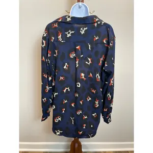 Nasty Gal Chiffon Button Up Shirt Size 4 Blue Abstract Design Collar thumbnail 2