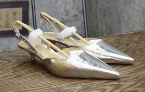 Michael Michael Kors Womens Shiny Luna Kitten Sling Pumps Silver Gray 6.5M thumbnail 1