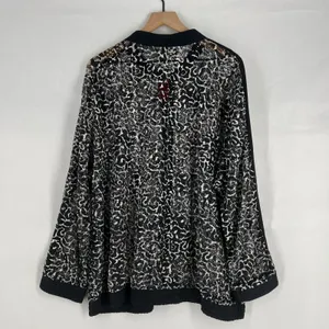 Avenue Sheer Bomber Jacket Womens 26/28 (3X) Black White Leopard Print Full Zip thumbnail 2