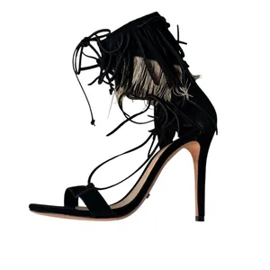 NEW Schutz Fringe Suede Stiletto Sandal Metal and Suede Fringe Black Size 9.5 thumbnail 2