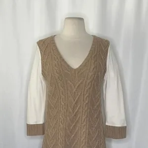 Anthropologie PILCRO Dually Clad Twofer Sweater Top Brown Wool Cable Knit M thumbnail 3