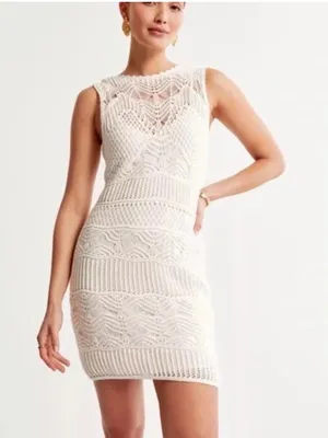 Abercrombie & Fitch Women’s White Crochet Lace Mini Dress Size Large Boho thumbnail 1
