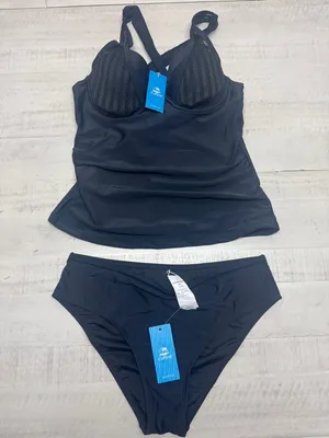Cupshe Black Crossback Tankini Top & Standard Bottoms Set thumbnail 2