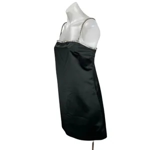 NEW Abercrombie & Fitch Black Satin Rhinestone Mini Cami Tank Shift Slip Dress M thumbnail 2