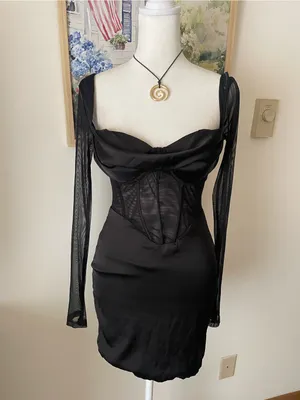 Oh Polly Lorient Long Sleeve Mesh Mini Dress in Black Size US 2 thumbnail 2