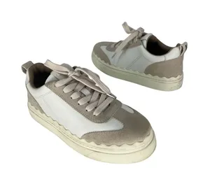Chloé‎ Lauren Leather Suede Platform Sneakers White Beige 37 thumbnail 1