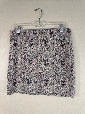 Free People Grey Paisley Stretch Mini Skirt Womens L Boho Fall Casual Pull On thumbnail 7