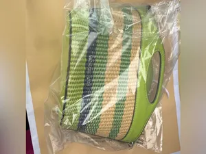 Y2k Michael Kors Green Striped Woven Tote Bag NWT thumbnail 3