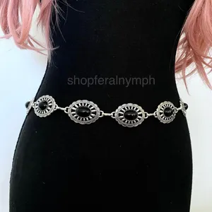 Silver Y2K Black Stone Concho Waist Chain Belt, Fits 24.5-38.5 Inches, X7GA1294 thumbnail 6