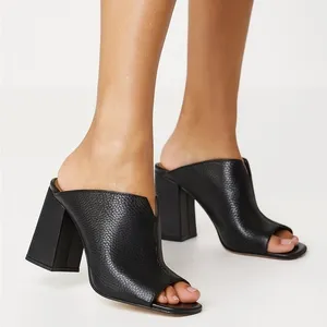 Vince Camuto Black Leather Mule Sandals Block Heel Open Toe Size 6.5 thumbnail 1
