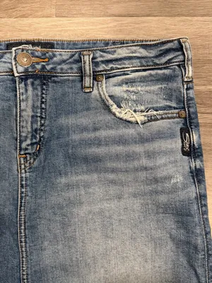 Silver Jeans Co Women's Blue Denim Skirt Francy Casual Frayed Hem Distressed W8 thumbnail 2