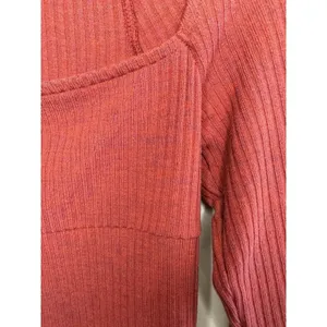 Urban Outfitters UO Ribbed Square Neck Long Sleeve Top Rust Red‎ Size Large thumbnail 6