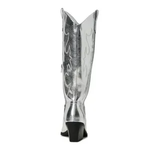 Madden Girl Madden NYC by Steve Madden Metallic Silver Etched Mid Calf Western Boots thumbnail 3
