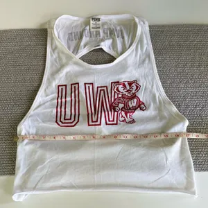 PINK UW Madison Badgers Cropped Backless Foil Print Graphic Tank Top Sz Large thumbnail 7