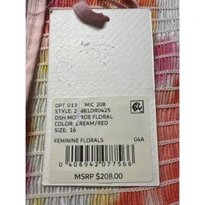 Alex Marie Monroe Floral Midi Dress Orange Red Tie‎ Dye Puff Sleeve Size 16 NEW thumbnail 4