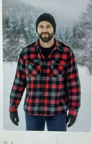 Saks 5th Avenue Plaid Shaket Hoodie red Black Small fleece lined flannel large thumbnail 1