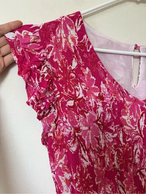 HAYDEN LA Tropical Floral Smocked Ruffled Midi Tank Dress Pink Sz Large thumbnail 6