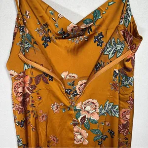 CantonWalker Slip Dress XL Orange Floral Slit Cowl Neck Sleeveless Strappy New thumbnail 6