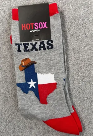 HOTSOX Women's Texas Map Cowboy Hat Crew Socks Grey Red Sock Size 9-11 thumbnail 1