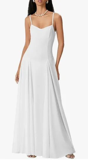 Elegant White Spaghetti Strap Maxi Dress Size XXL thumbnail 1