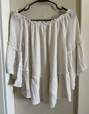 Off The Shoulder Boho Top White Size M thumbnail 1