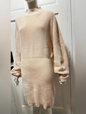 Lillusory Cotton Beige Knitted Cozy Neutral Knit Sweater Dress Size Large A1 thumbnail 5